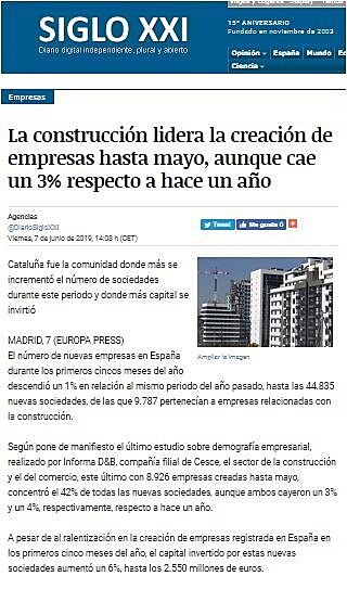 La construccin lidera la creacin de empresas hasta mayo, aunque cae un 3% respecto a hace un ao